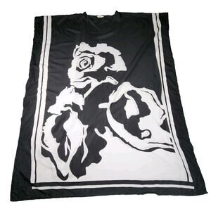 Rose Pattern Swimsuit Cover Up Short Sleeve Long Flowy Womens One Size Black